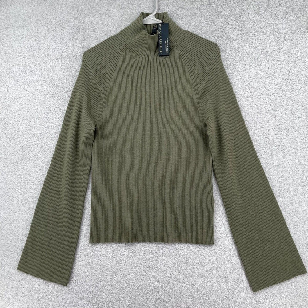 Banana Republic Sweater Women Large Green Ribbed Lenzing Ecovero Serene Heritage